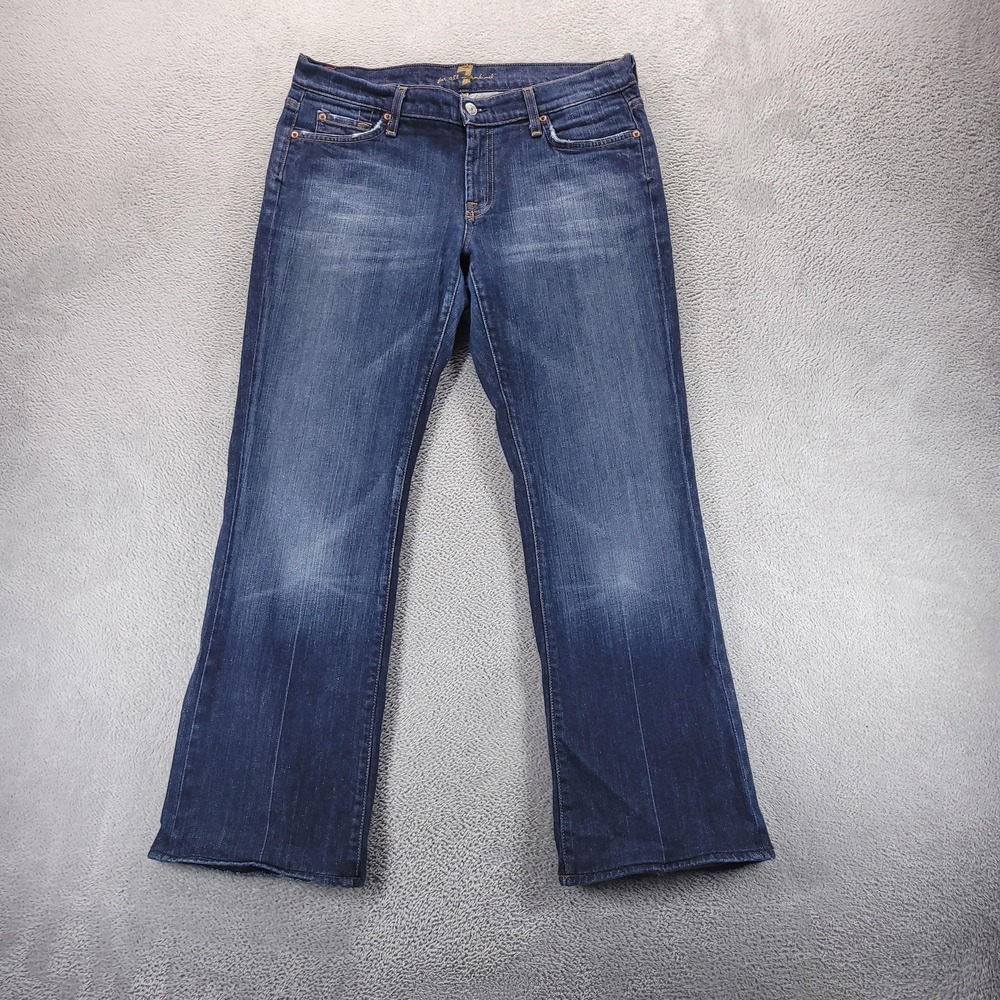 7 For All Mankind Jeans Womens 32 Blue Low Rise Bootcut Dark Wash Stretch Denim